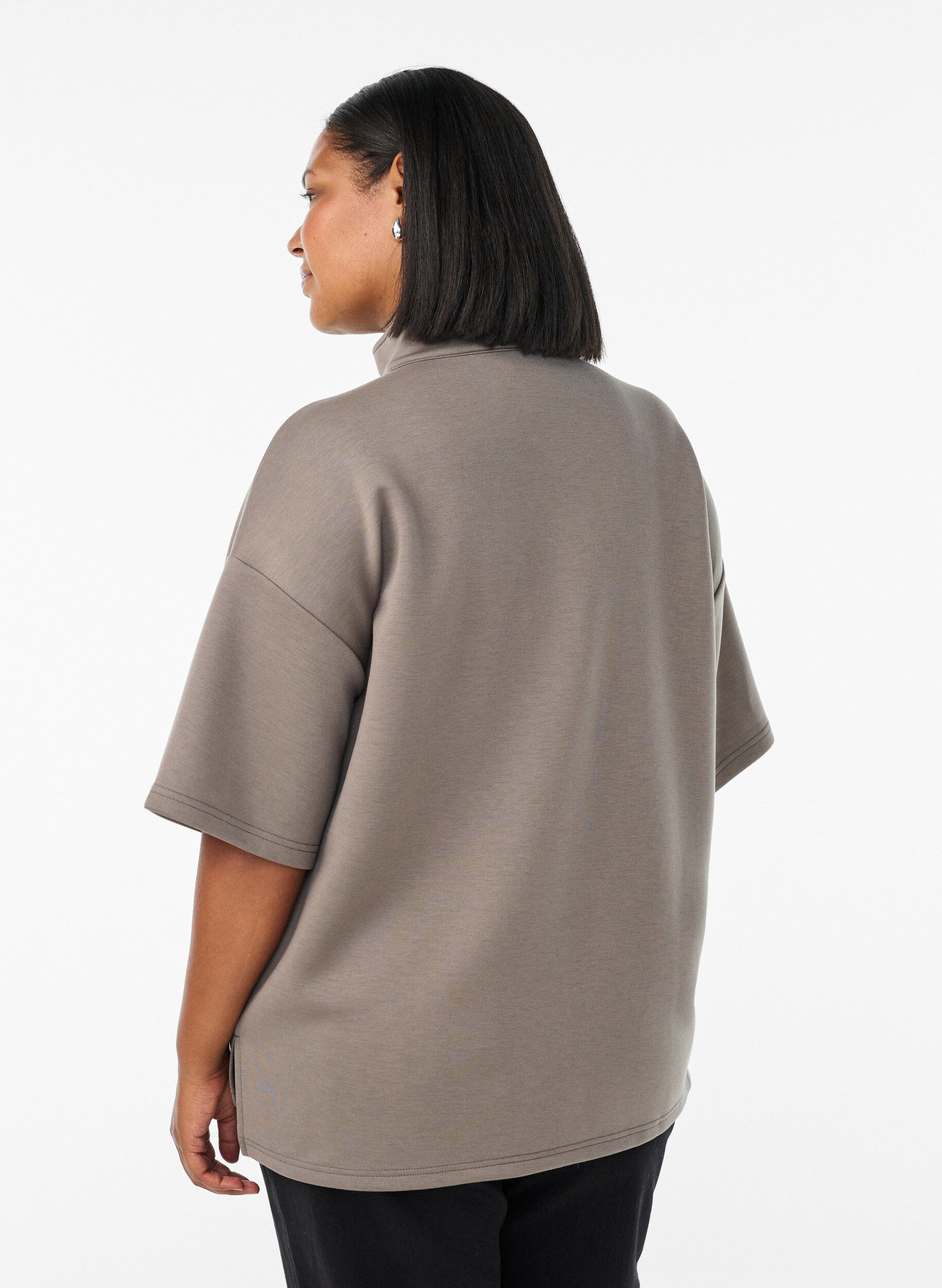 ZizziSweatshirt met korte mouwen en een hoge kraag, Bruin, Model image number 2