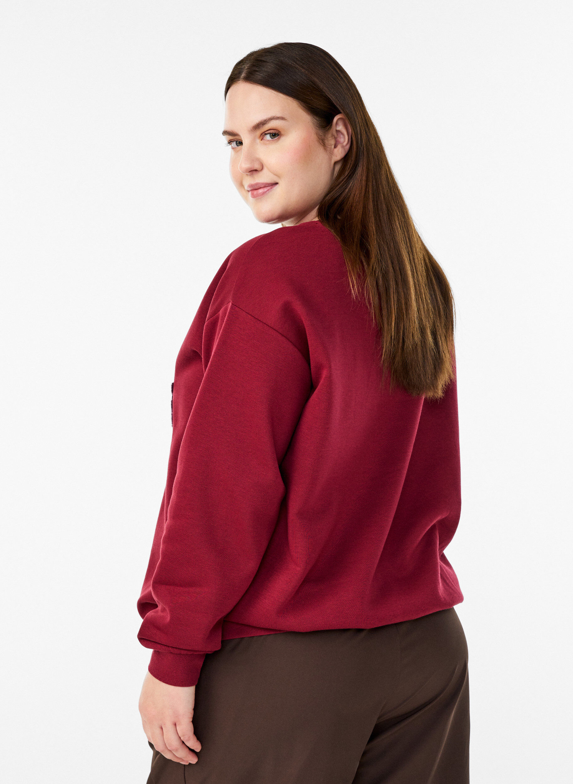ZizziSweatshirt met badstof tekst, Donker Bordeaux, Model image number 2