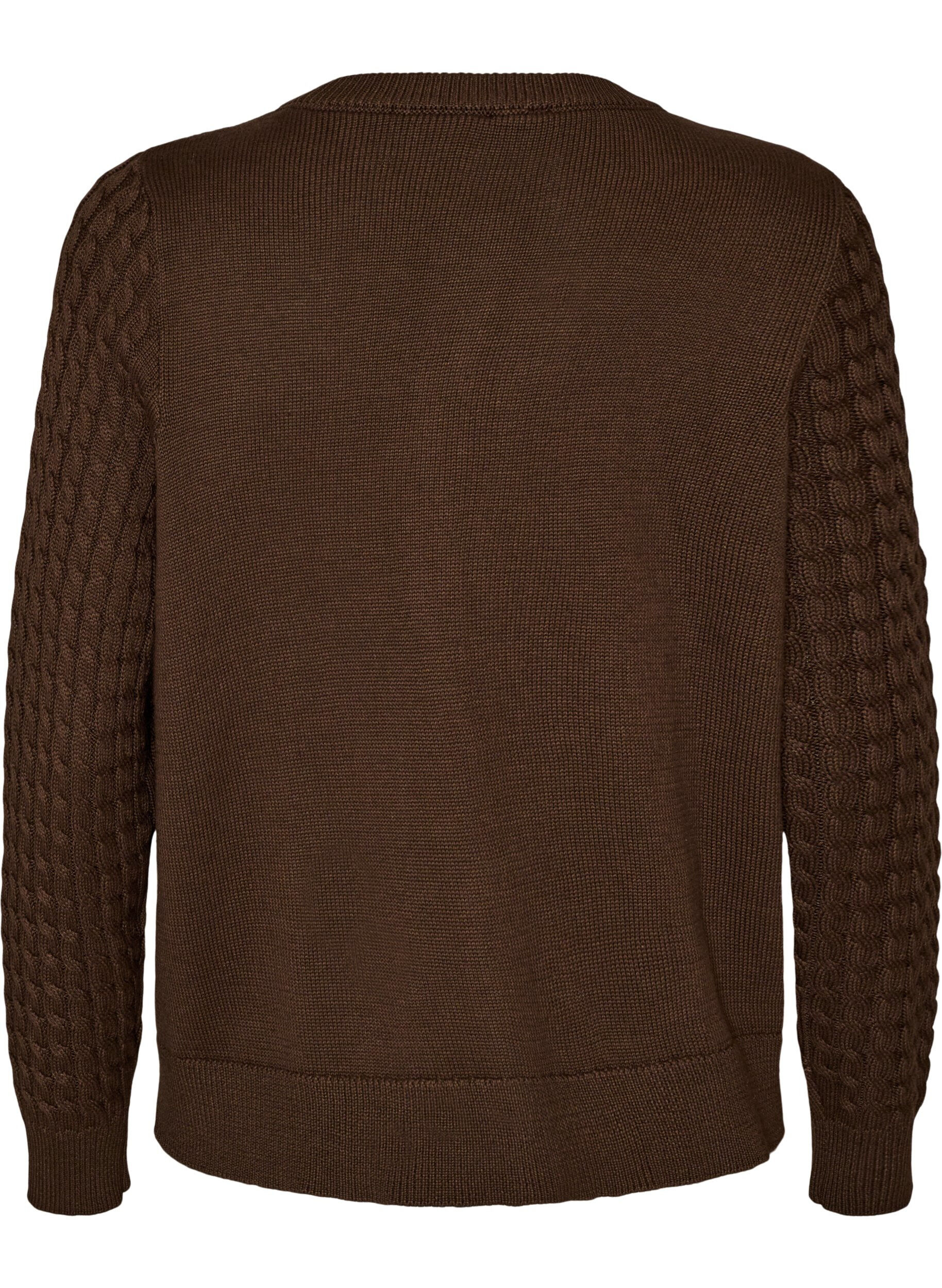 ZizziCardigan en maille torsad&eacute;e avec boutons dor&eacute;s, Marron, Packshot image number 1