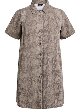 ZizziKorte denim overhemdjurk met slangenprint, Light Snake AOP, Packshot image number 0