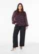 Chiffon blouse met bloemenprint en sheer mouwen, Zwart, Model image number 1