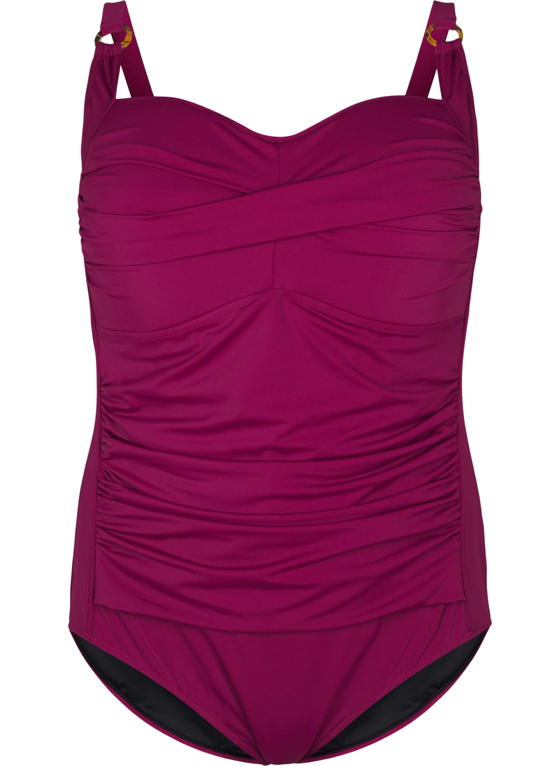 ZizziGewatteerd badpak met draperie, Rood, Packshot image number 0