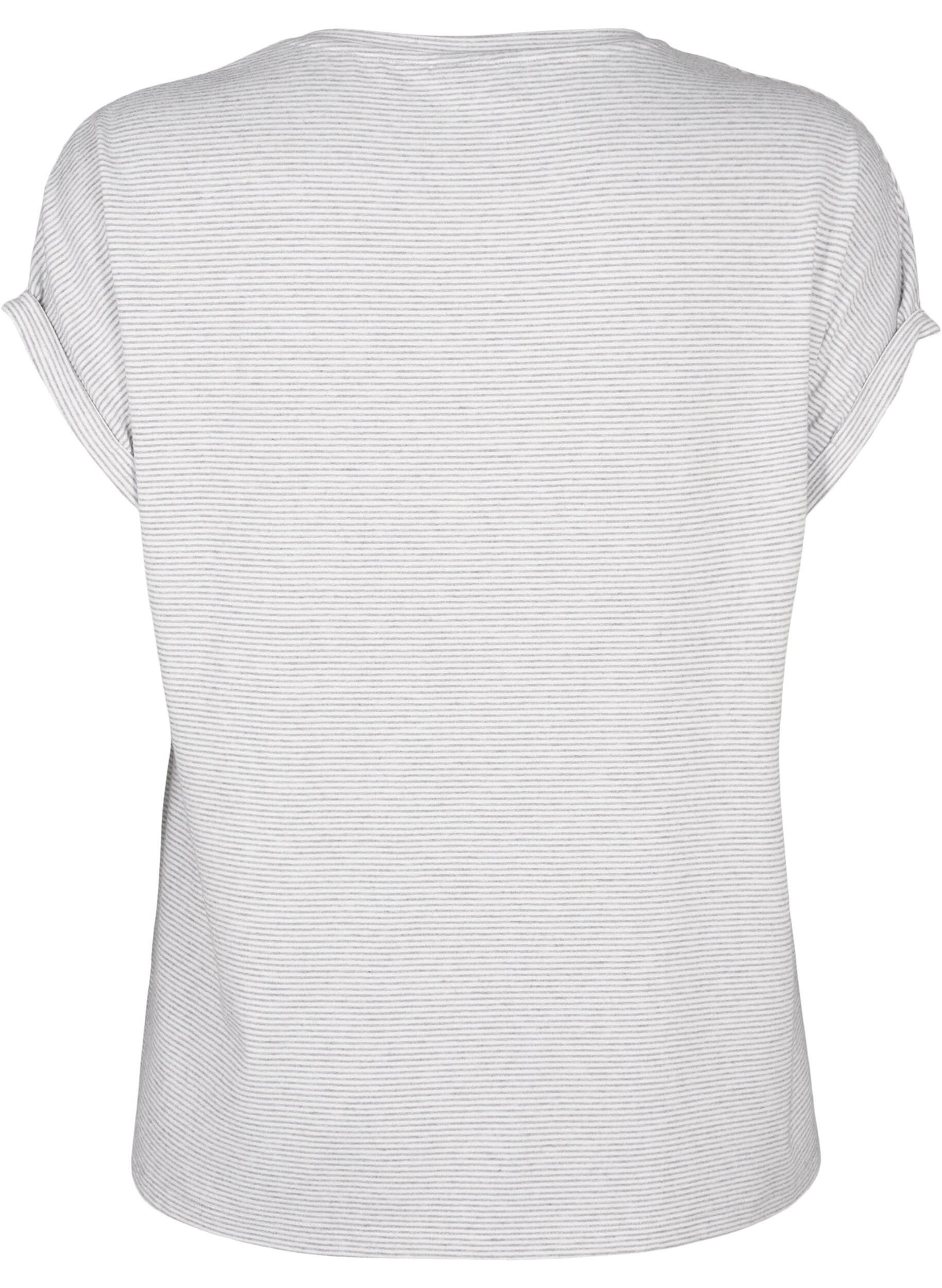 ZizziGestreept nachthemd met korte mouwen, Grijs, Packshot image number 1