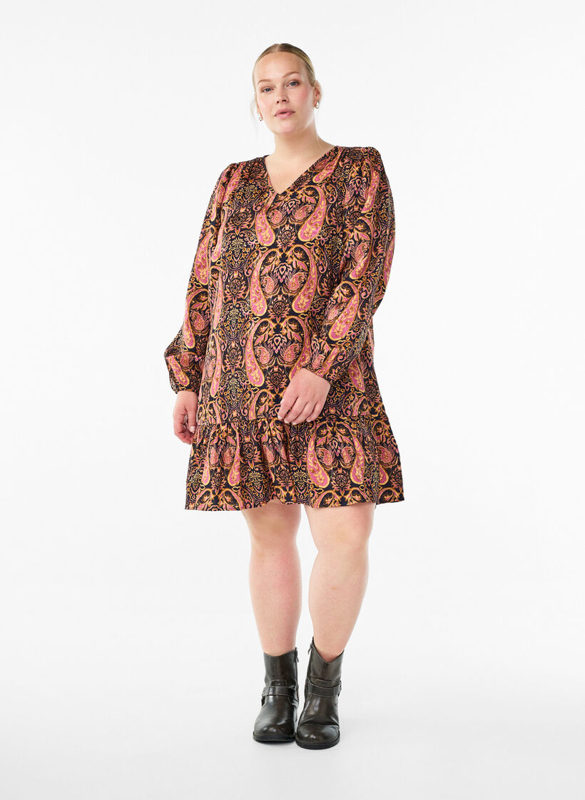 Korte A-lijn jurk met paisleyprint, Blauw, Model image number 1