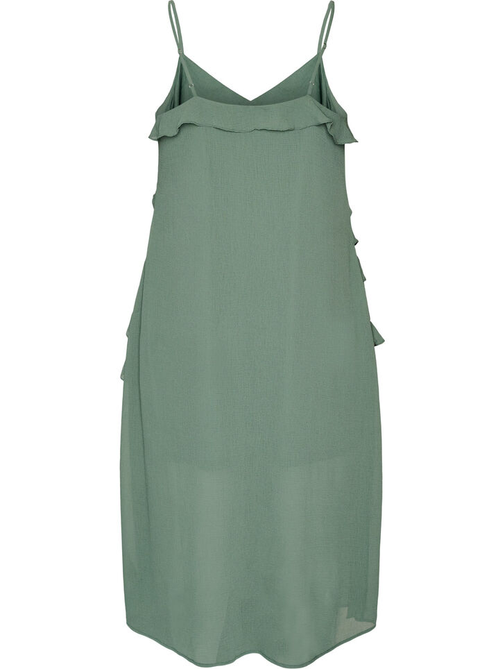 Chiffon jurk met asymmetrische ruches, Groen, Packshot image number 1