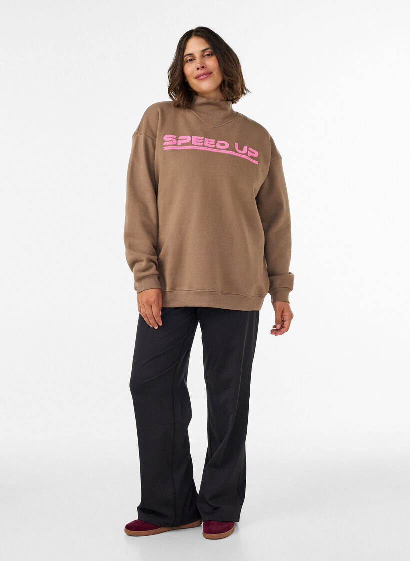Sweatshirt met hoge hals en sportief motief op de voorkant, Bruin, Model image number 1