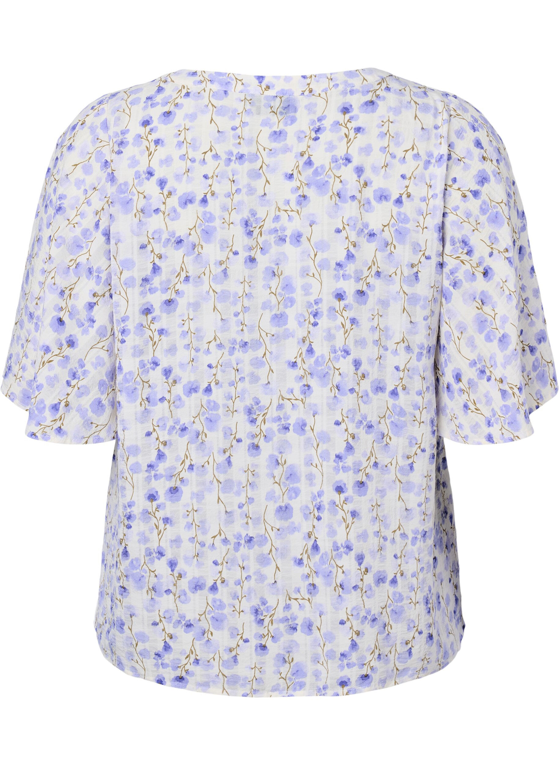 ZizziBlouse met V-hals, korte mouwen en bloemenprint, Wit, Packshot image number 1
