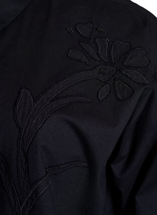 ZizziKatoenen shirt met ton-sur-ton bloemenborduursel, Black, Packshot image number 3
