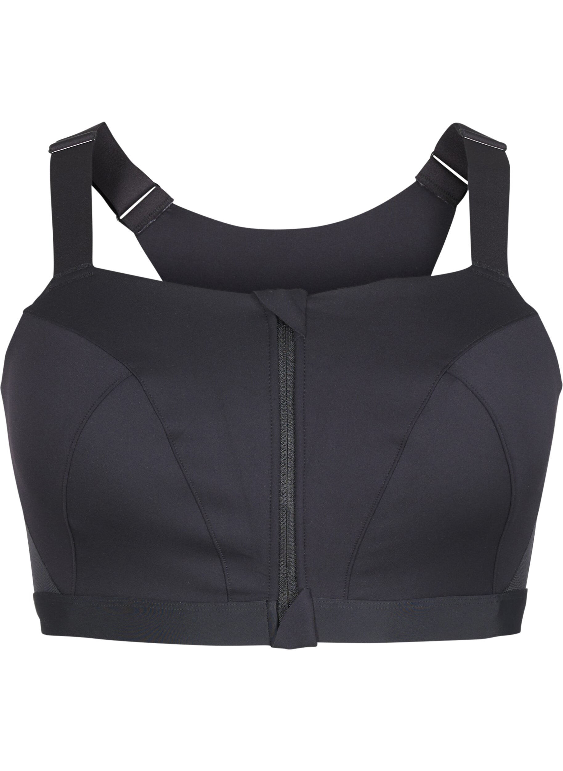 Zizzi Soutien-gorge de sport avec une fermeture sur le devant et un maintien &eacute;lev&eacute;, Noir, Packshot image number 0