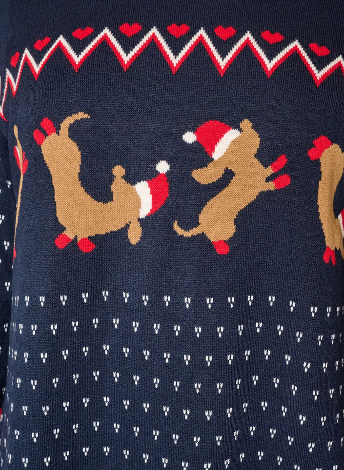 Korte gebreide jurk met kerstmotief, Blauw, Packshot image number 2