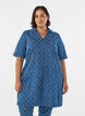 Korte denimjurk met textuurpatroon, Blauw, Model image number 0