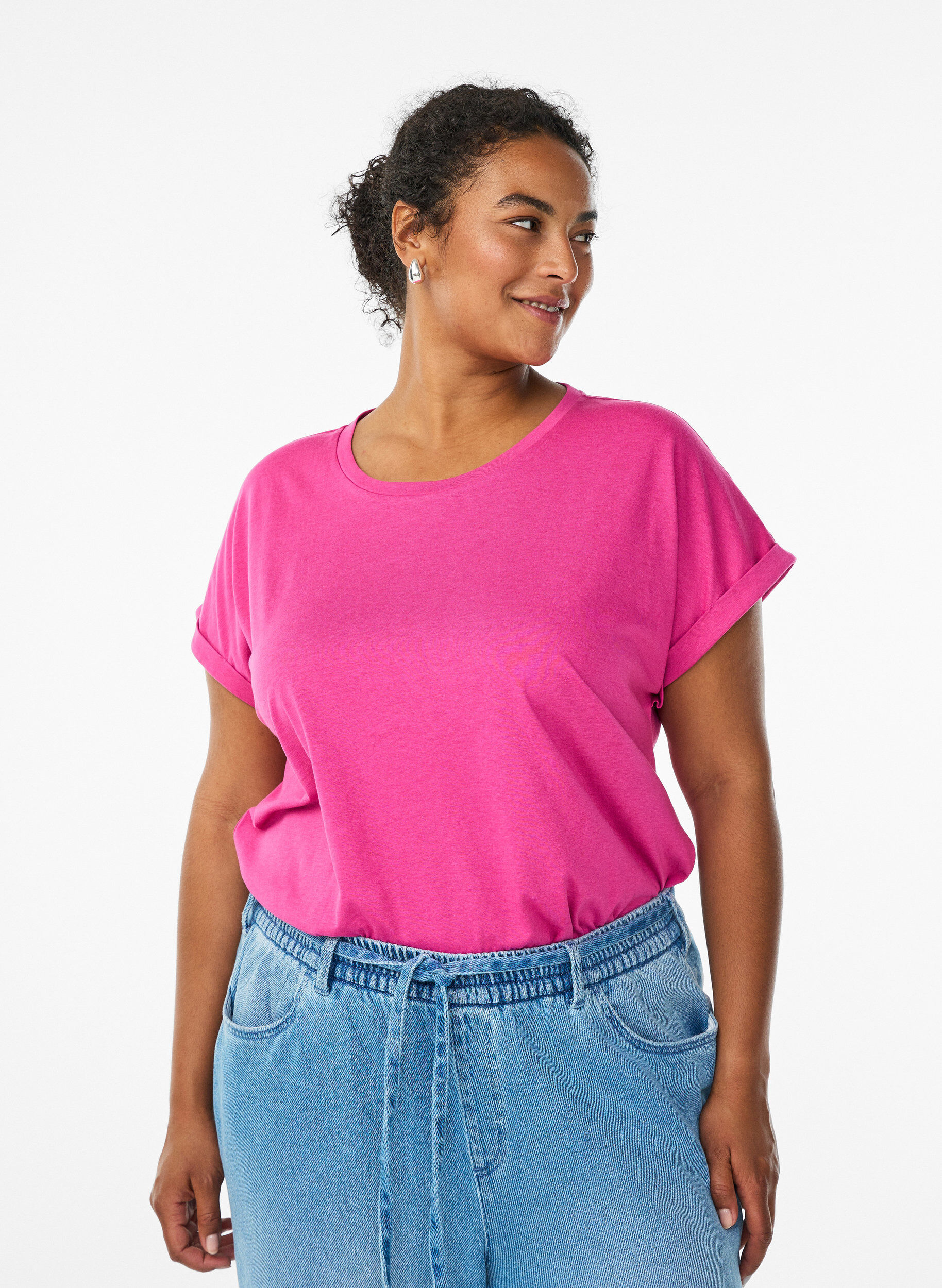 ZizziT-shirt met korte mouwen van katoenmix, Roze, Model image number 0