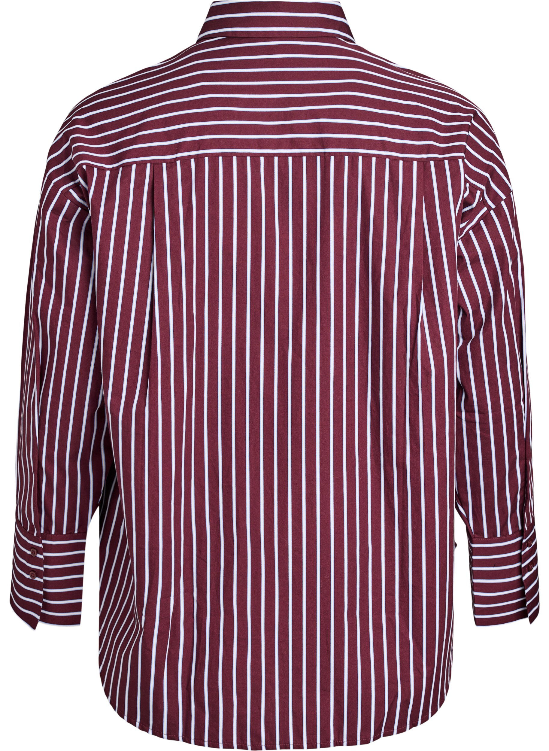 ZizziLosse shirt met strepen en een borstzakje, Donker Bordeaux, Packshot image number 1