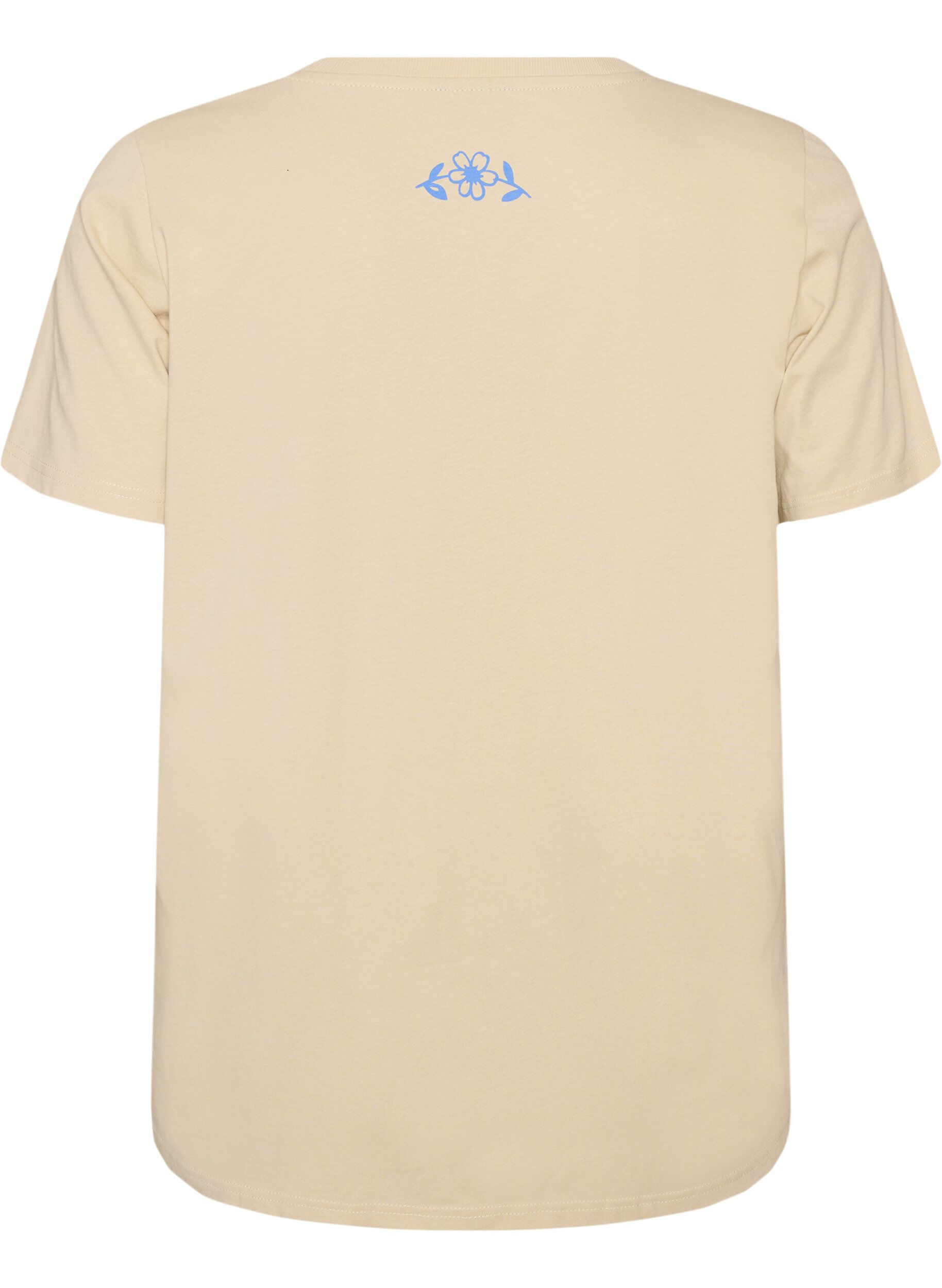 ZizziKatoenen T-shirt met print, Beige, Packshot image number 1