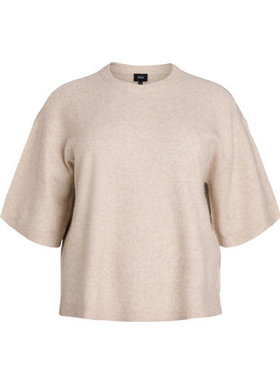 ZizziLos gebreide shirt met korte mouwen, Beige, Packshot image number 0