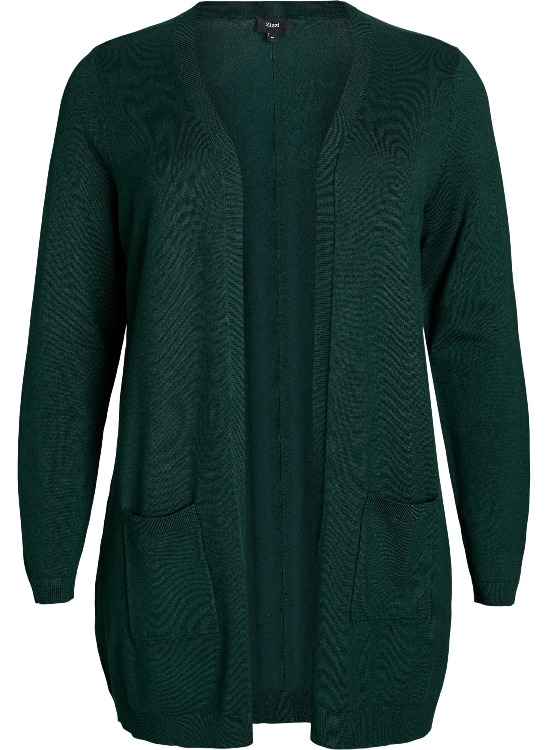ZizziLang gebreid vest van een viscose mix, Groen, Packshot image number 0