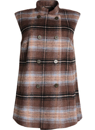 ZizziLang geruit vest, Brown Blue Check , Packshot image number 0