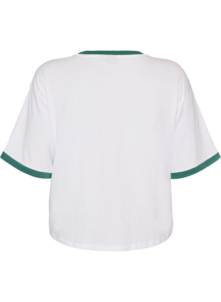 T-shirt en coton avec imprim&eacute; texte et coupe boxy, Blanc, Packshot image number 1