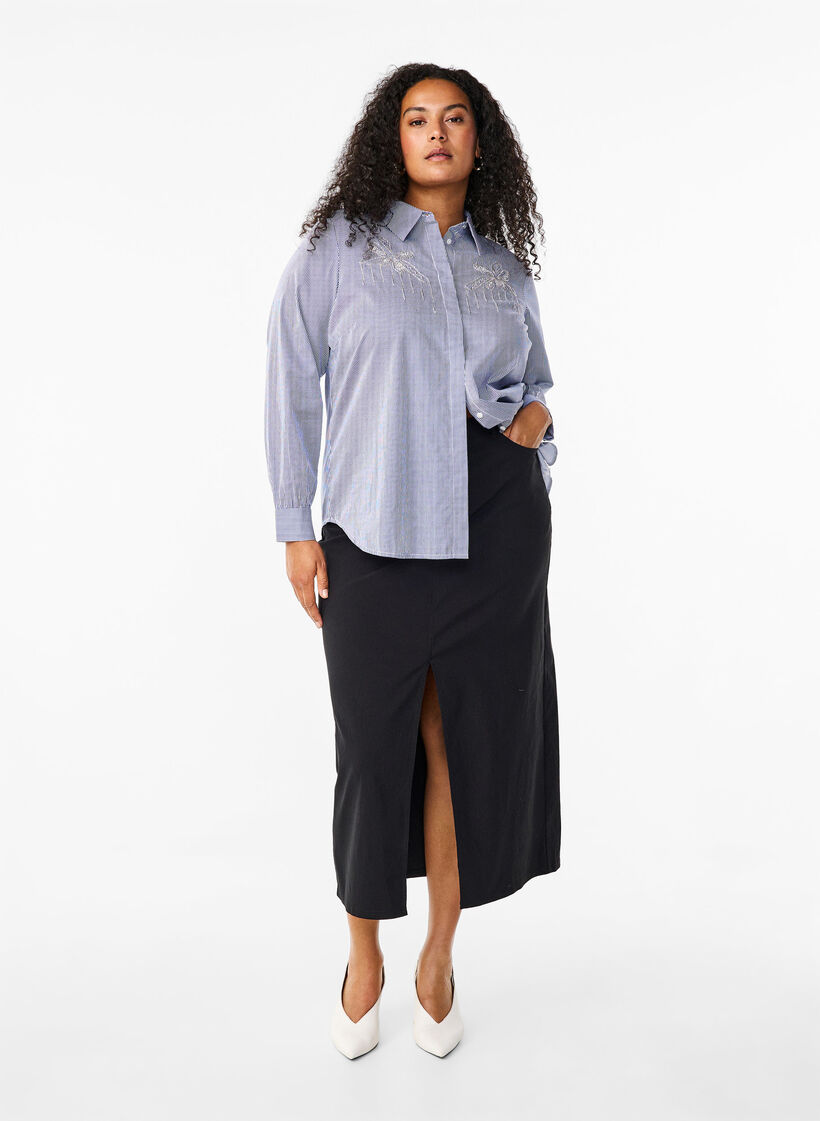 Overhemd van biologisch katoen met kralenborduursel, Blauw, Model image number 1