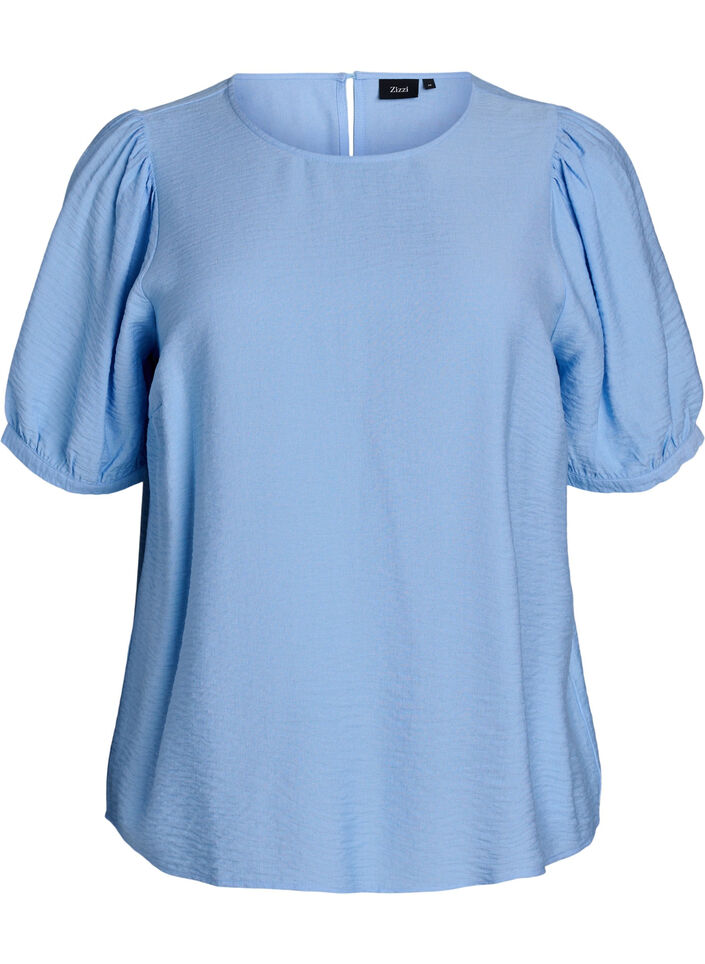 Viscose blouse met 1/2 mouwen, Blauw, Packshot image number 0