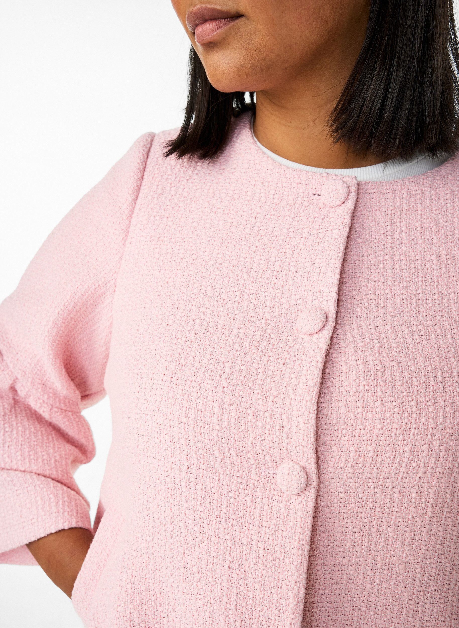 ZizziBoucl&eacute; jasje met ruchesdetails, Roze, Model image number 4