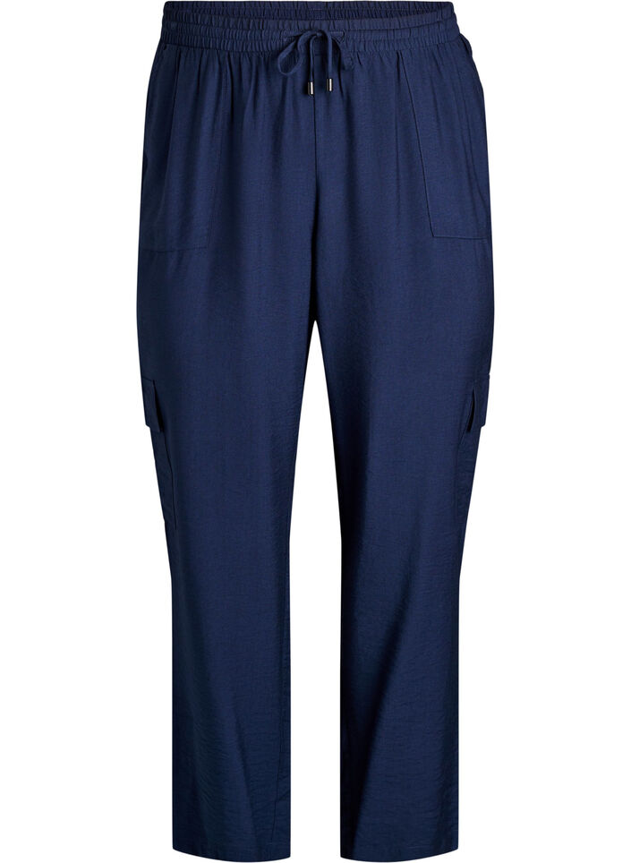 Cargo broek met hoge taille, Blauw, Packshot image number 0