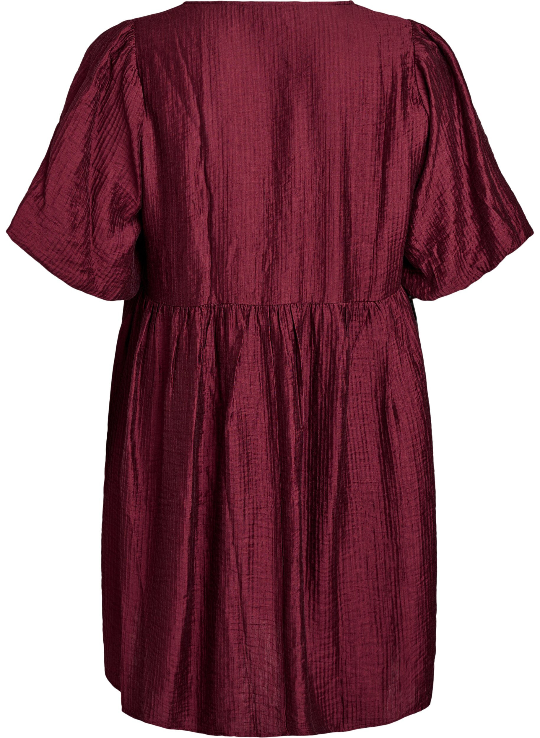 ZizziKorte jurk met textuur en korte ballonmouwen, Rood, Packshot image number 1