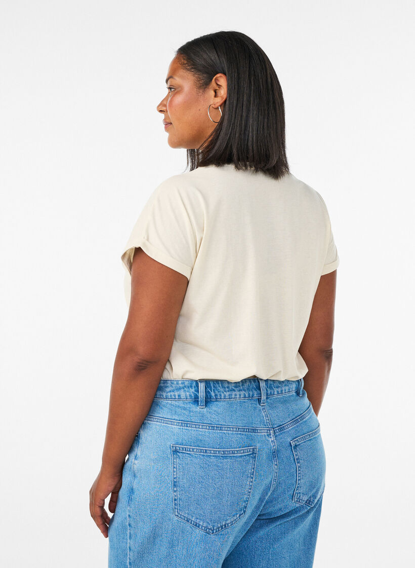 T-shirt met decoratieve print aan de voorkant, Vanille, Model image number 2