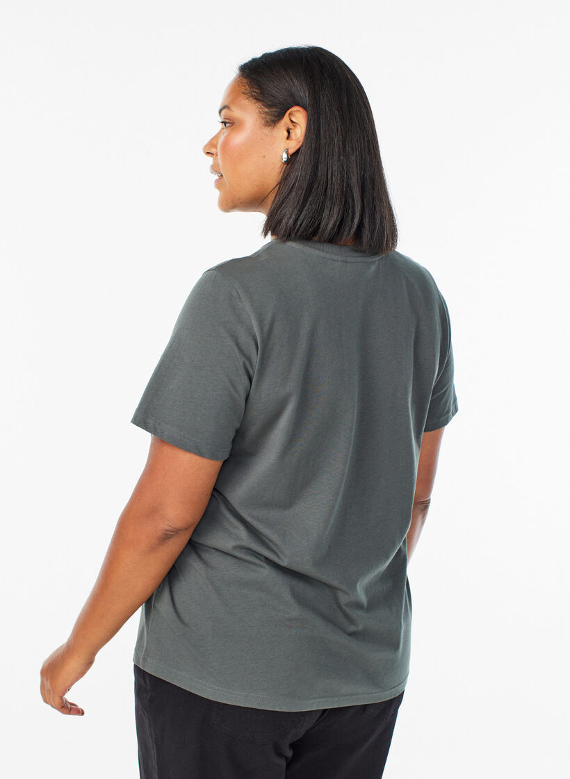 T-shirt basique en coton &agrave; col rond, Vert fonc&eacute;, Model image number 2