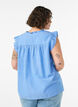 Katoenen blouse zonder mouwen met rucheranden, Blauw, Model image number 2