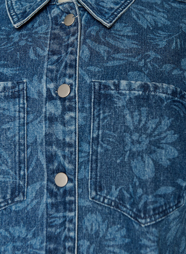 Robe en jean &agrave; imprim&eacute; floral avec poches poitrine, Bleu, Packshot image number 2