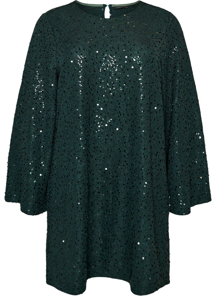 Korte jurk met pailletten in een A-lijn, Groen, Packshot image number 0