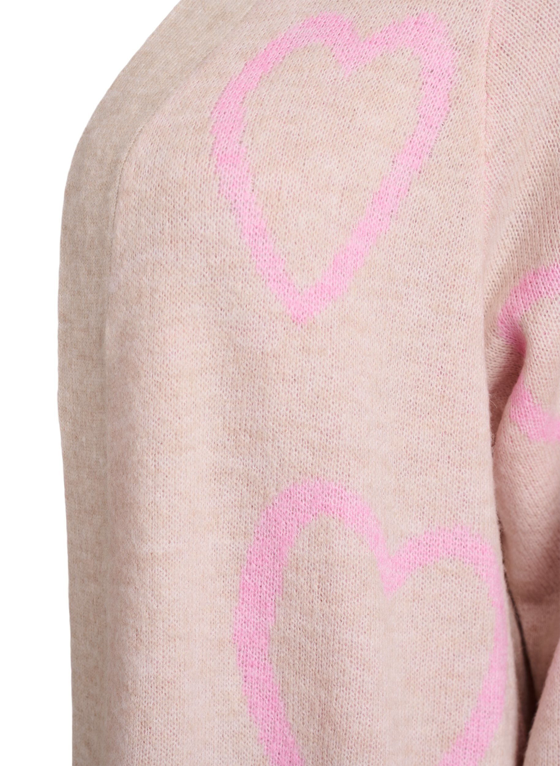 ZizziLange cardigan met ton-sur-ton harten, Beige, Packshot image number 2
