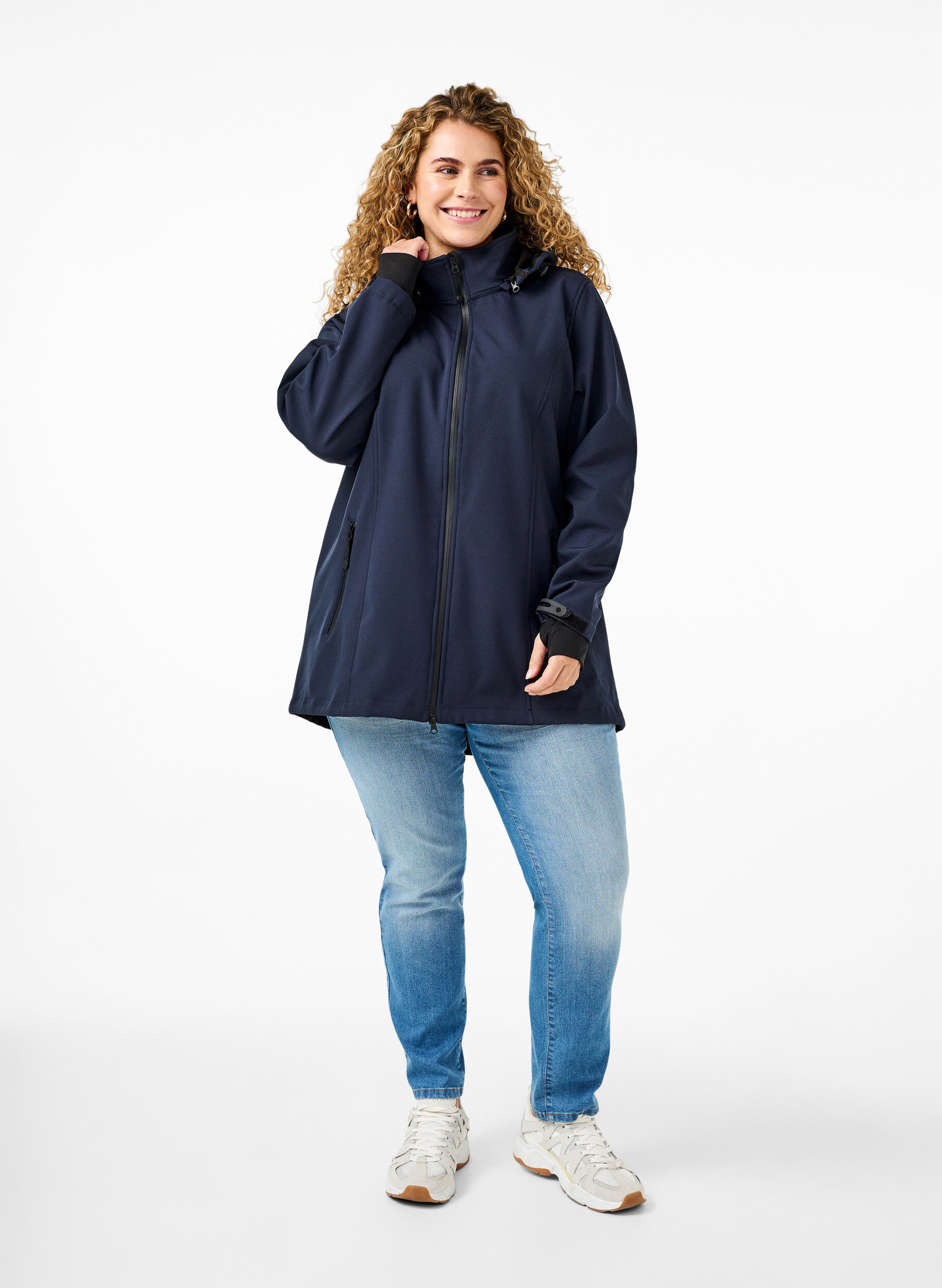 ZizziKorte softshell jas met afneembare capuchon, Blauw, Model image number 1