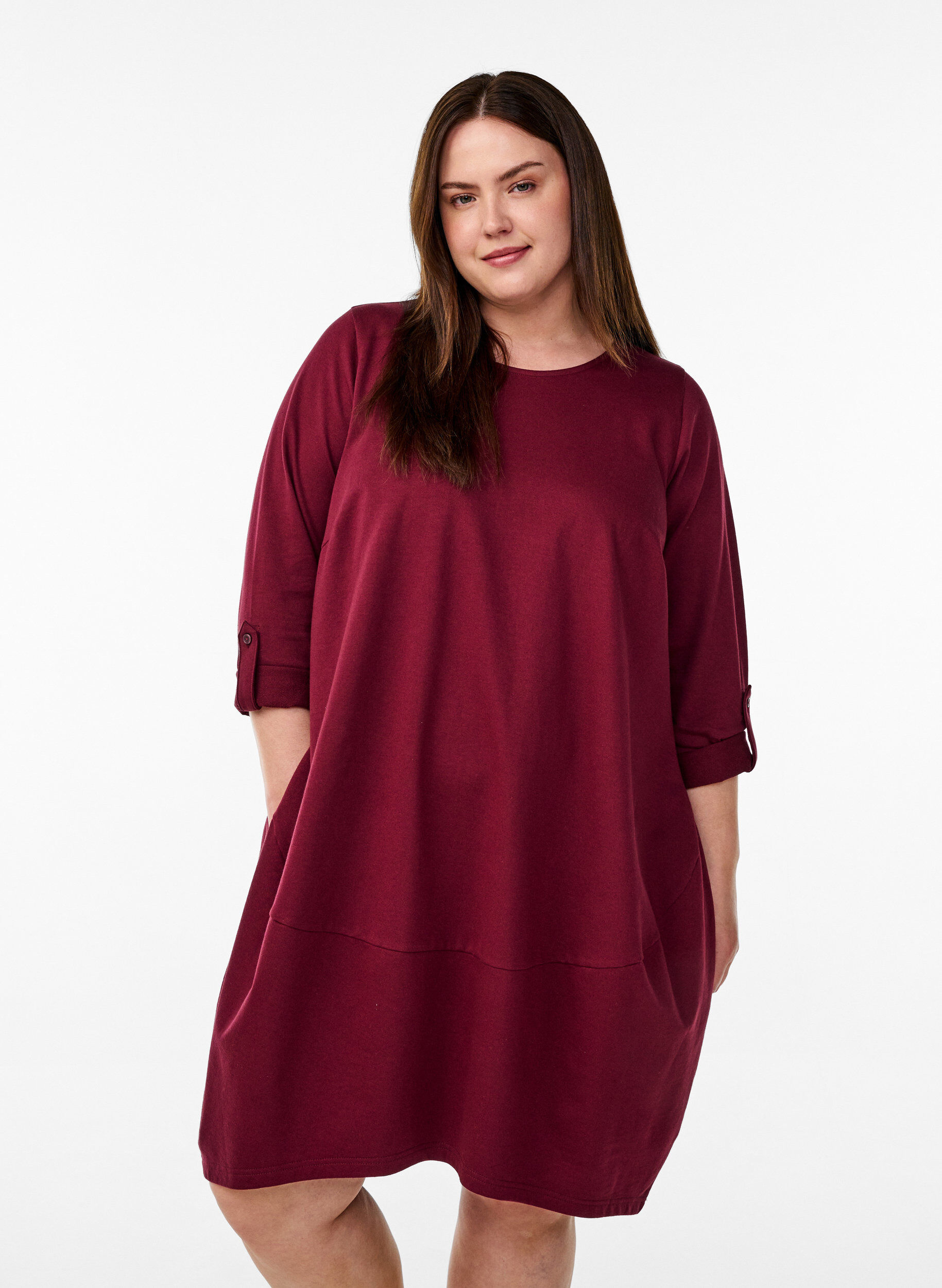 ZizziBallonjurk met zakken, Donker Bordeaux, Model image number 0