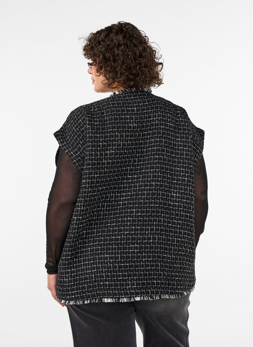 Geruite gilet met decoratieve knopen, Zwart, Model image number 2