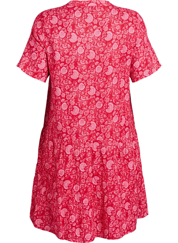 Robe courte &eacute;vas&eacute;e en mousseline de coton, Rouge, Packshot image number 1