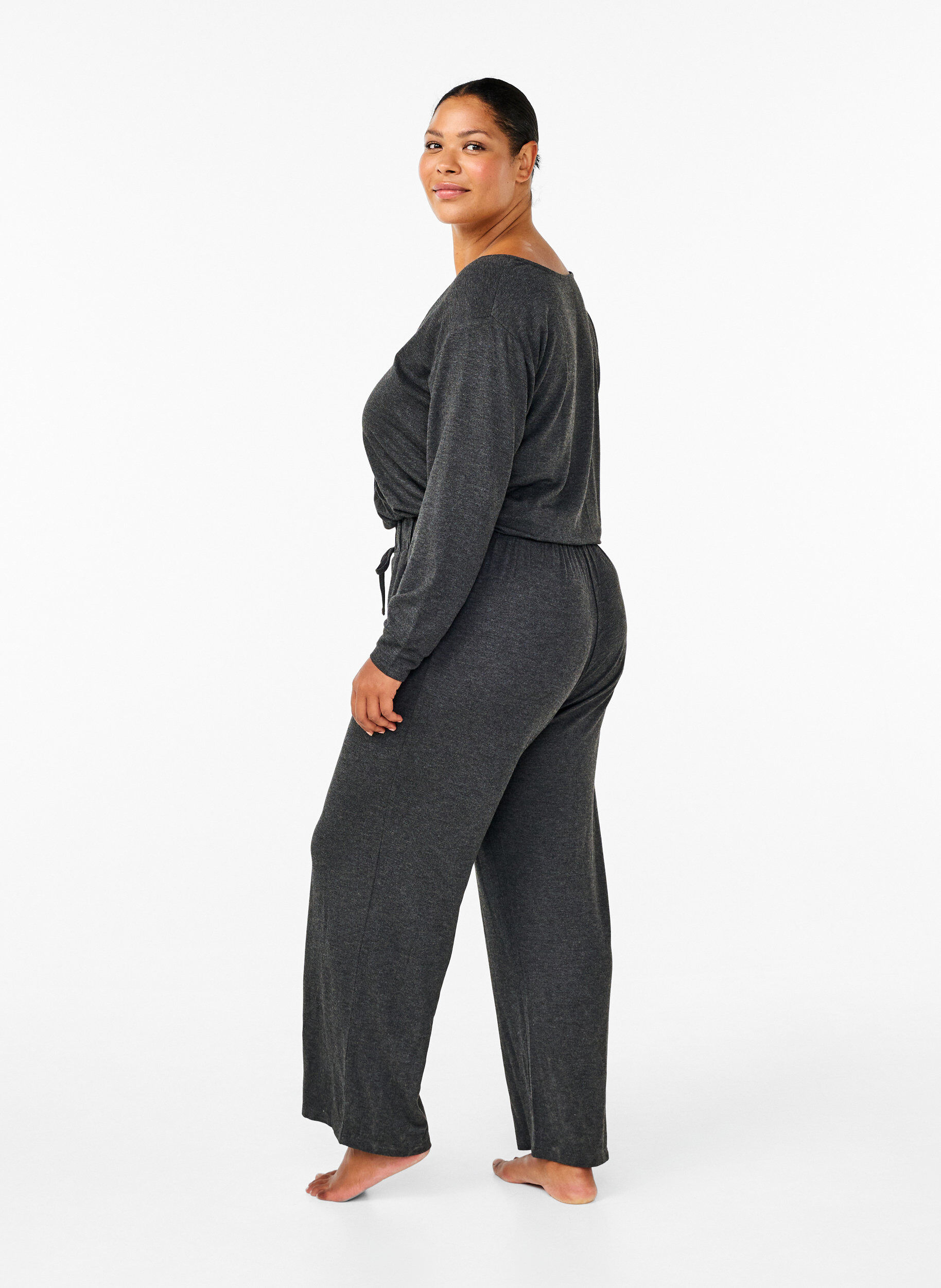 ZizziJumpsuit met overslag en strikjes, Grijs, Model image number 1