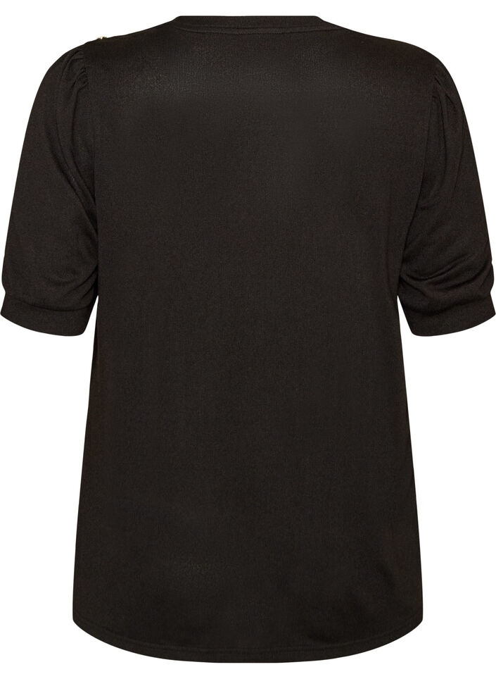 Blouse met knoopdetail en korte pofmouwen, Zwart, Packshot image number 1