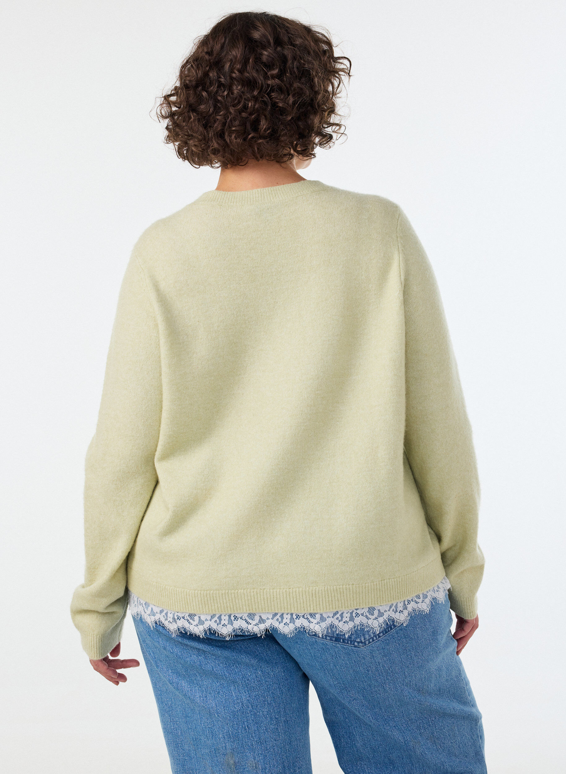 ZizziGebreide blouse met kanten rand aan de zoom, Groen, Model image number 2
