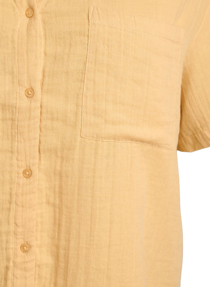 Katoenen mousseline blouse met korte mouwen, Geel, Packshot image number 2