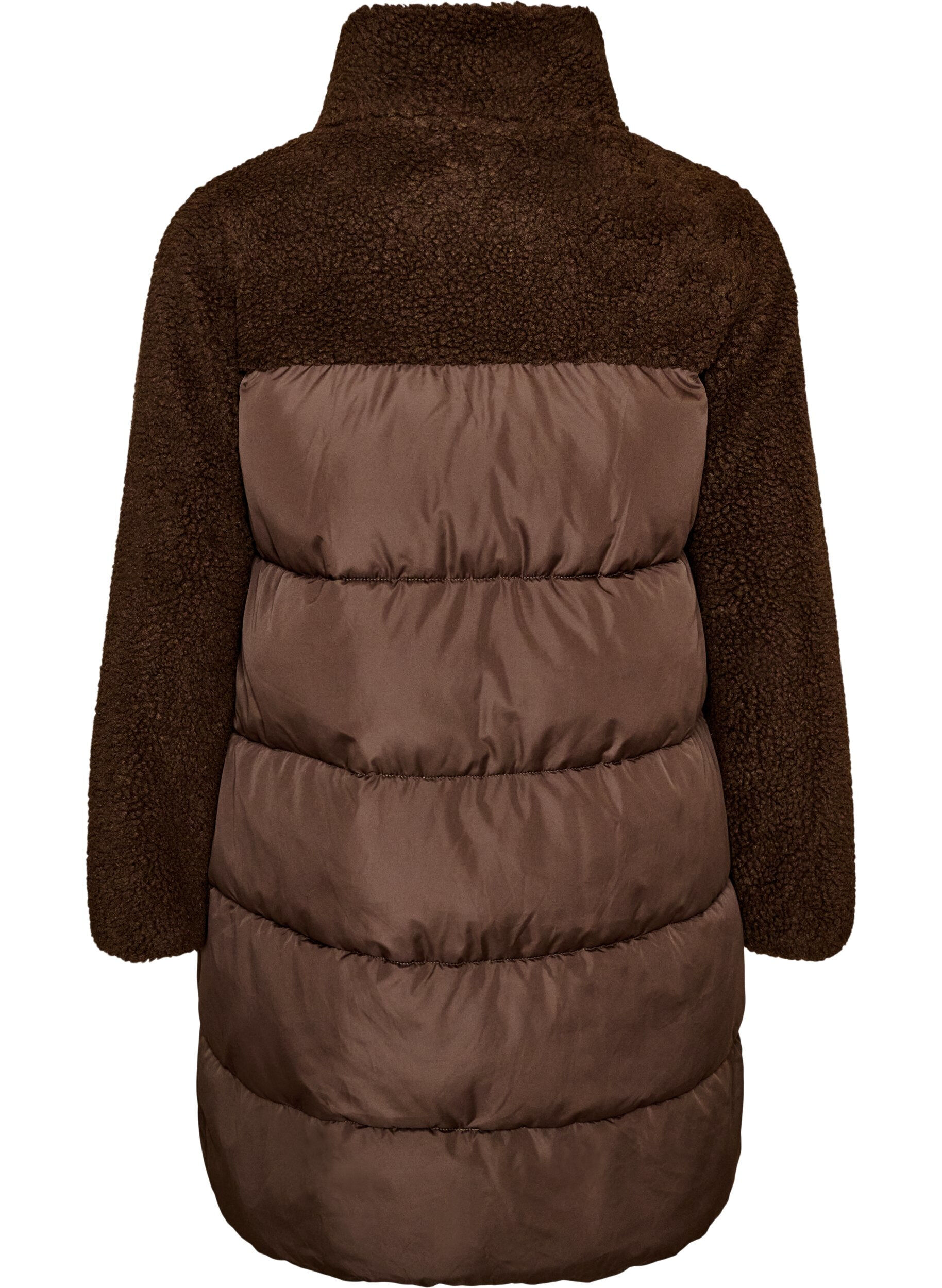 ZizziHalflange pufferjas met teddystof, Bruin, Packshot image number 1