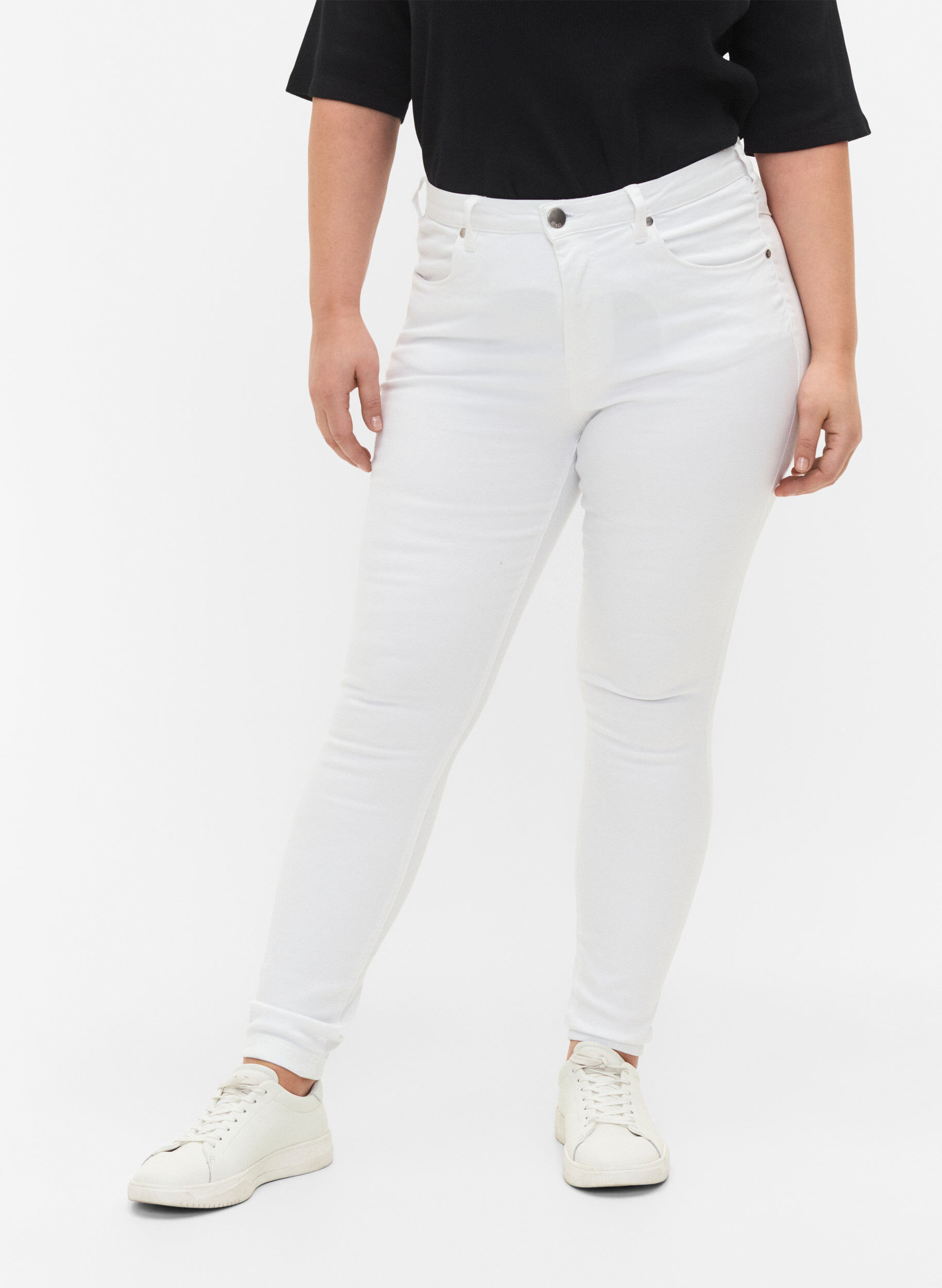 ZizziSuper slim Amy jeans met hoge taille, White, Model image number 3
