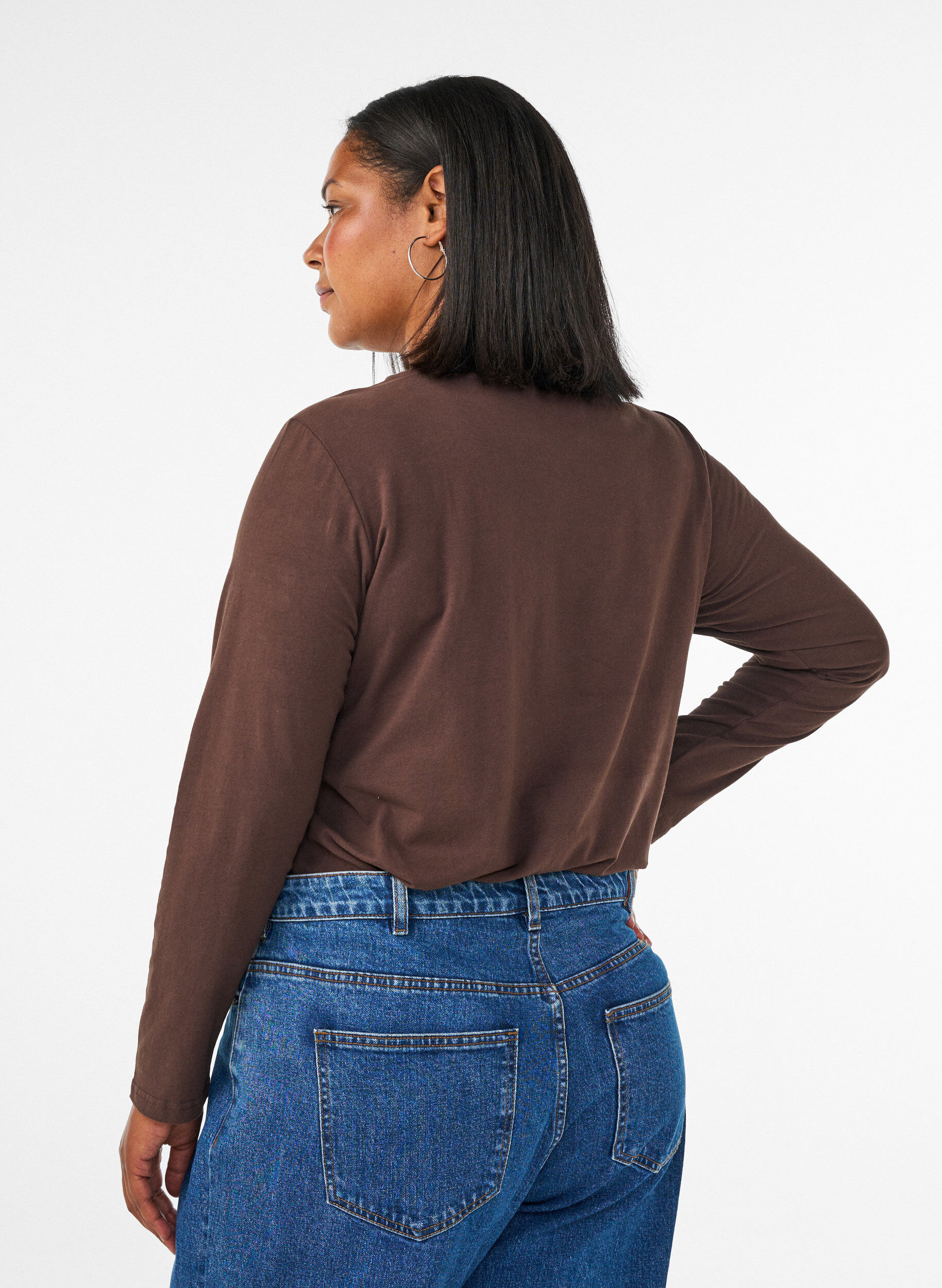ZizziBasic jerseyblouse met lange mouwen, Bruin, Model image number 2