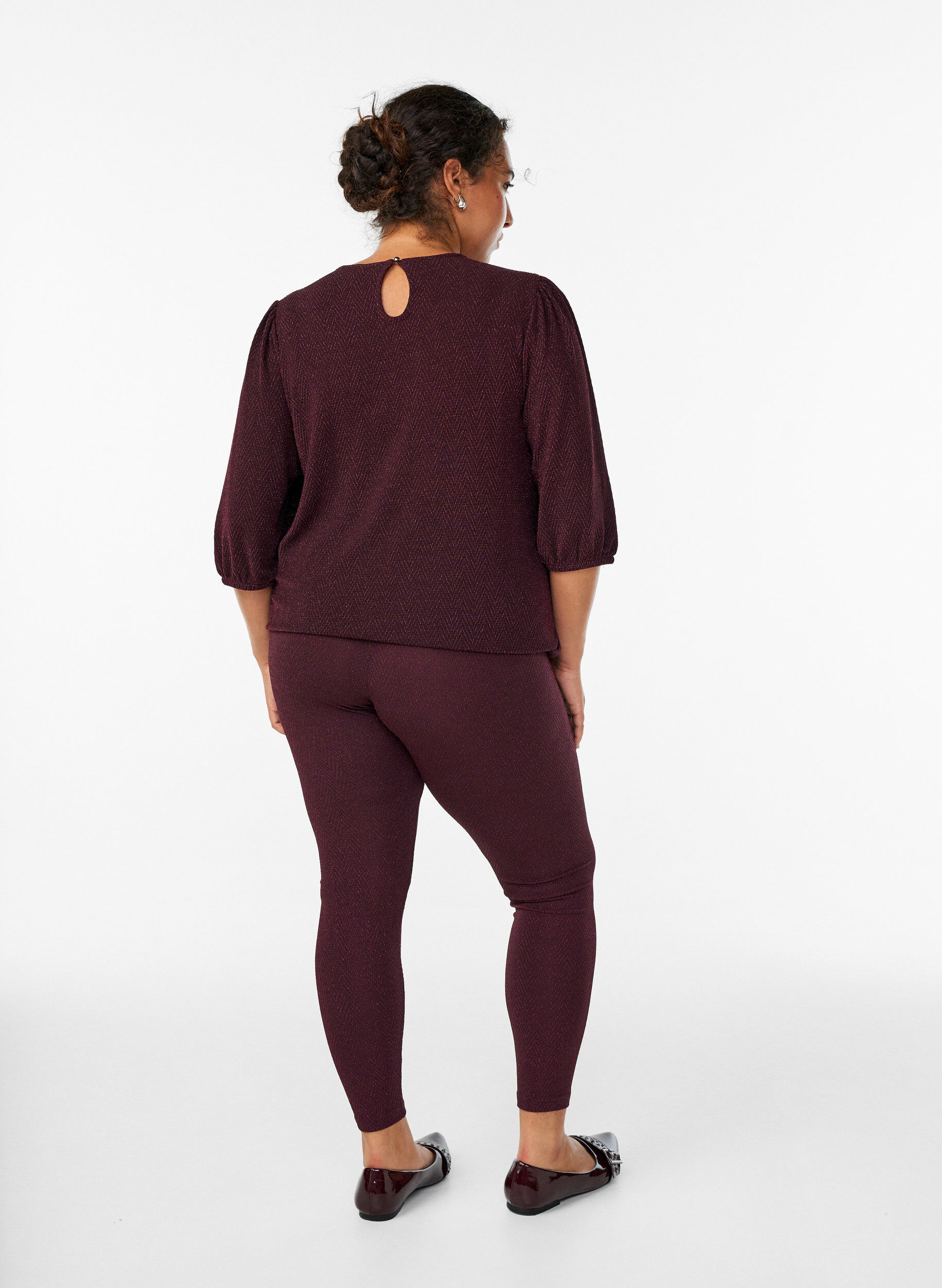 ZizziGlitterpatroon leggings, Donker Bordeaux, Model image number 2
