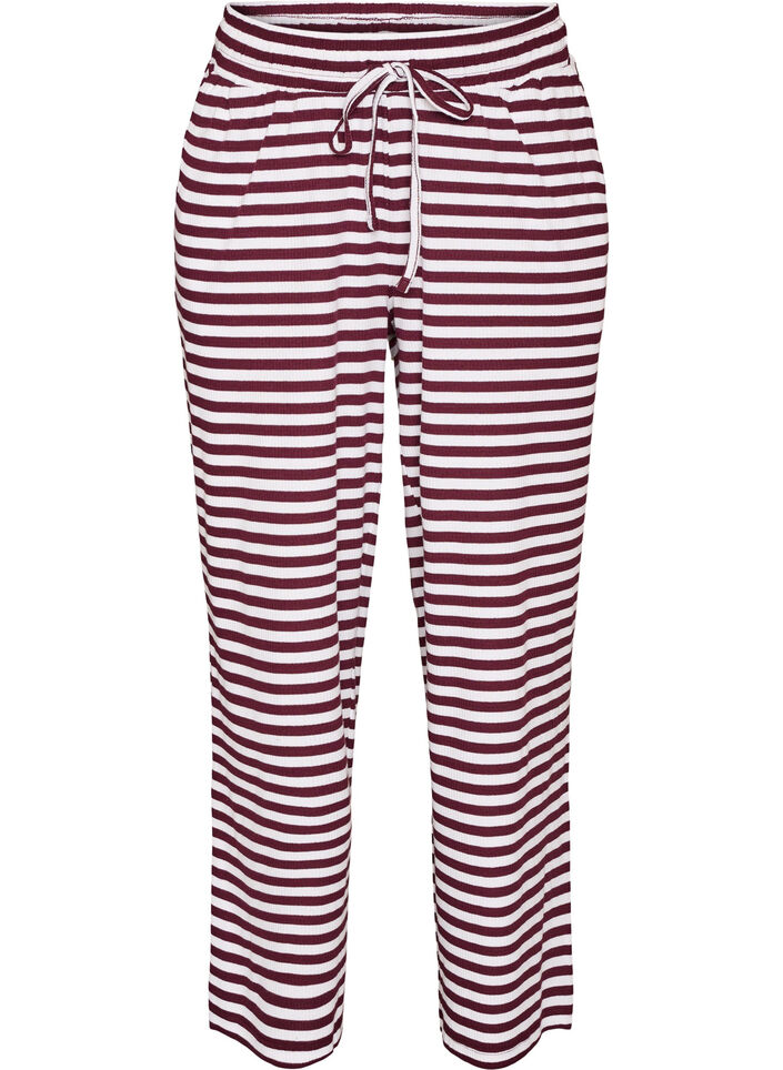 Gestreepte pyjamabroek met een high waist en wijde pijpen, Rood, Packshot image number 0