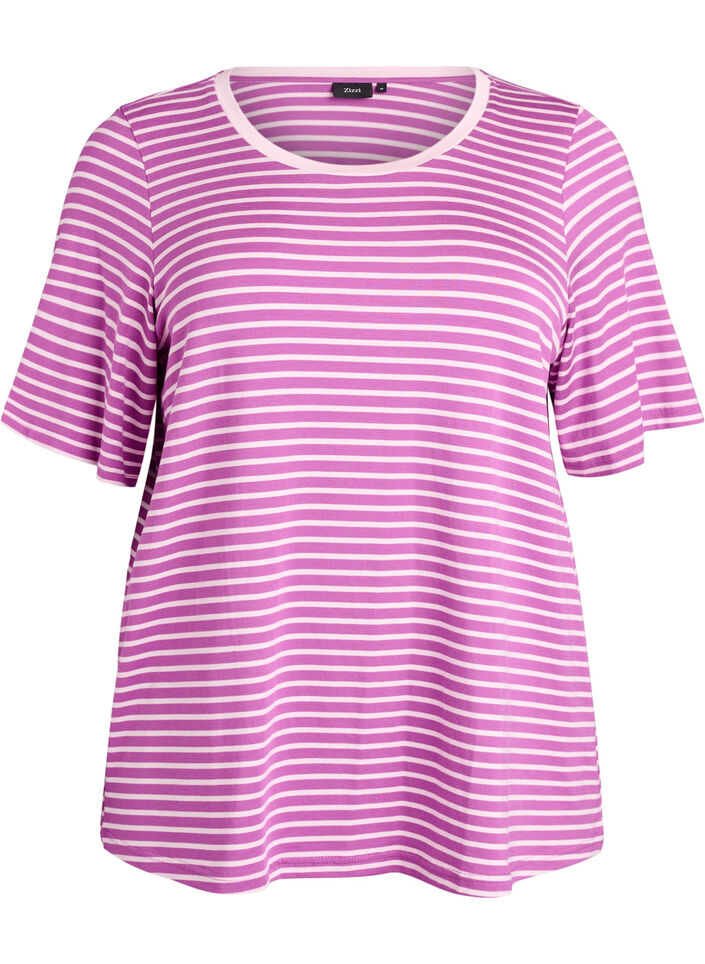 T-shirt met TENCEL&trade; Lyocell en strepen, Paars, Packshot image number 0