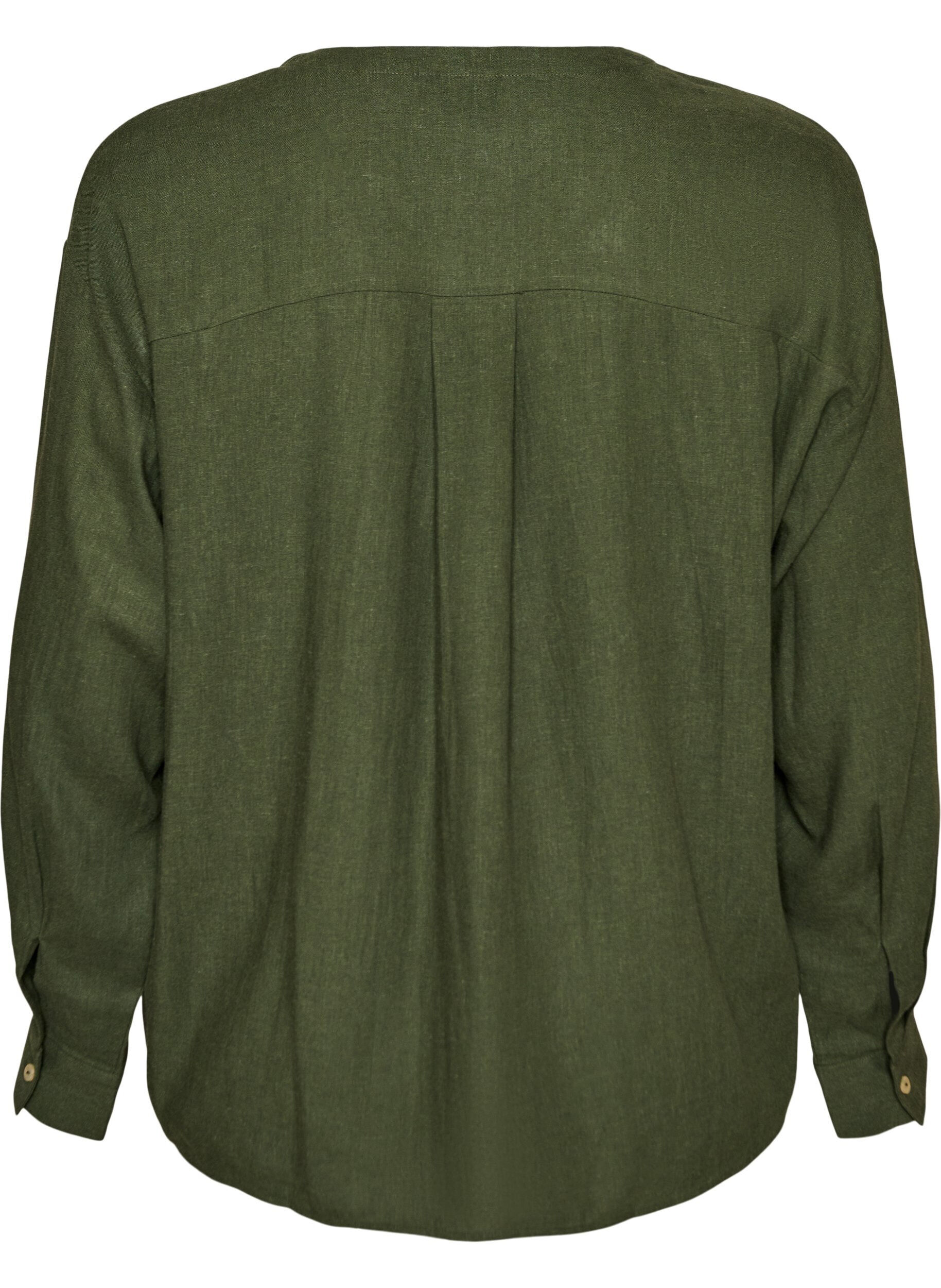 Zizzi Blouse en lin et viscose avec col en V, Vert, Packshot image number 1