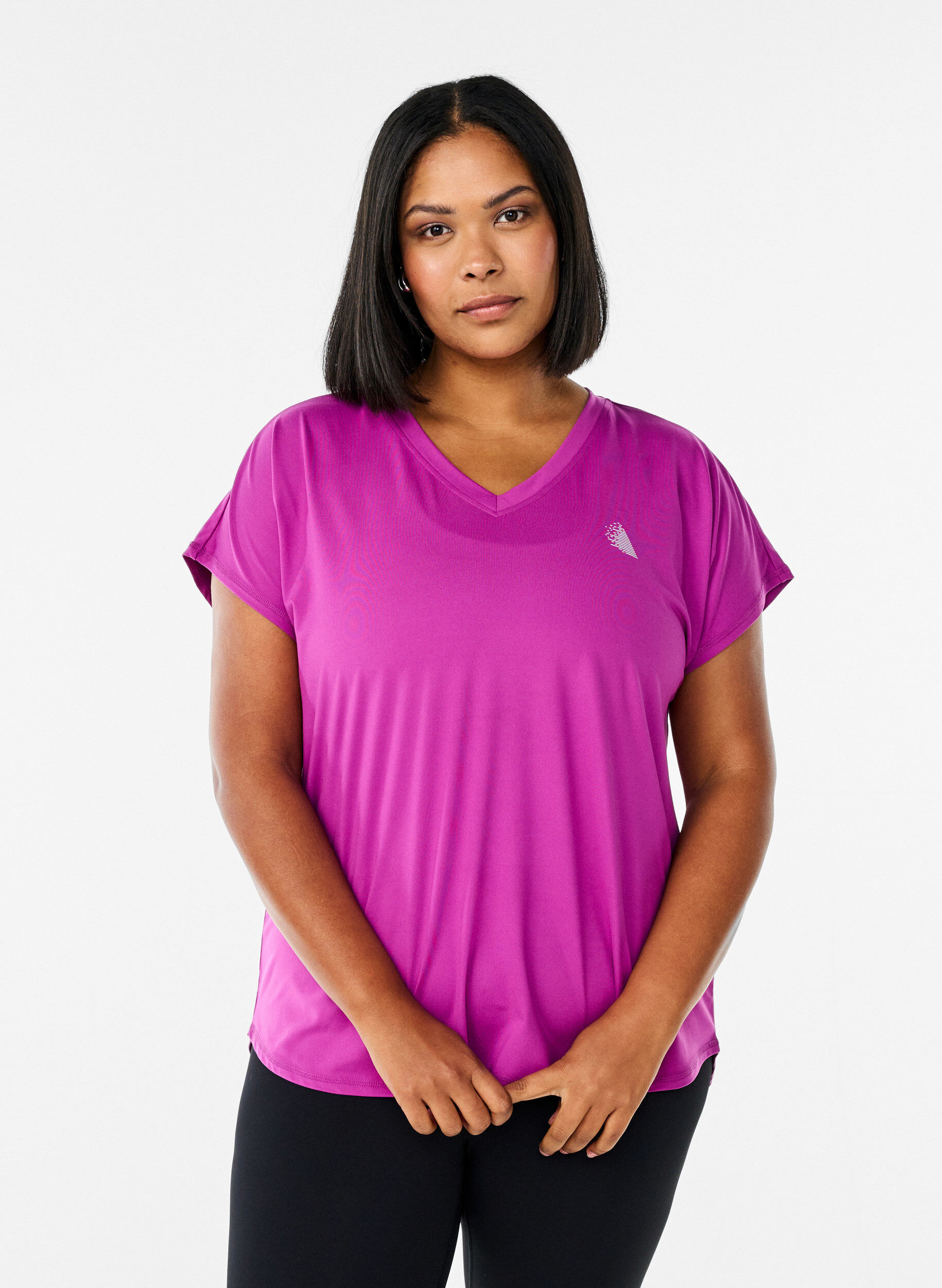 T-shirt met korte mouwen voor workouts en V-hals, Paars, Model