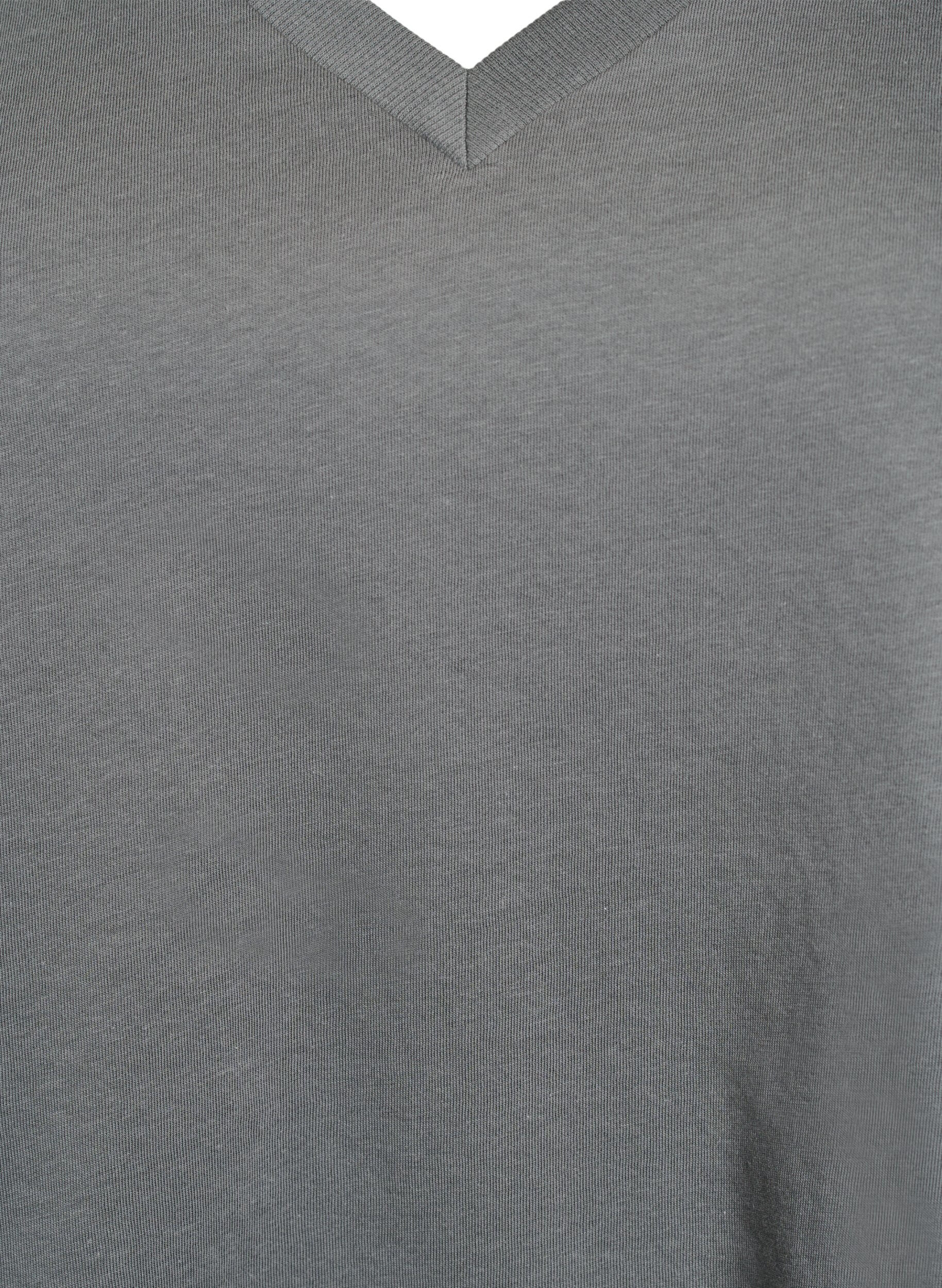 ZizziBasis T-shirt van katoen met een V-hals, Groen, Packshot image number 2